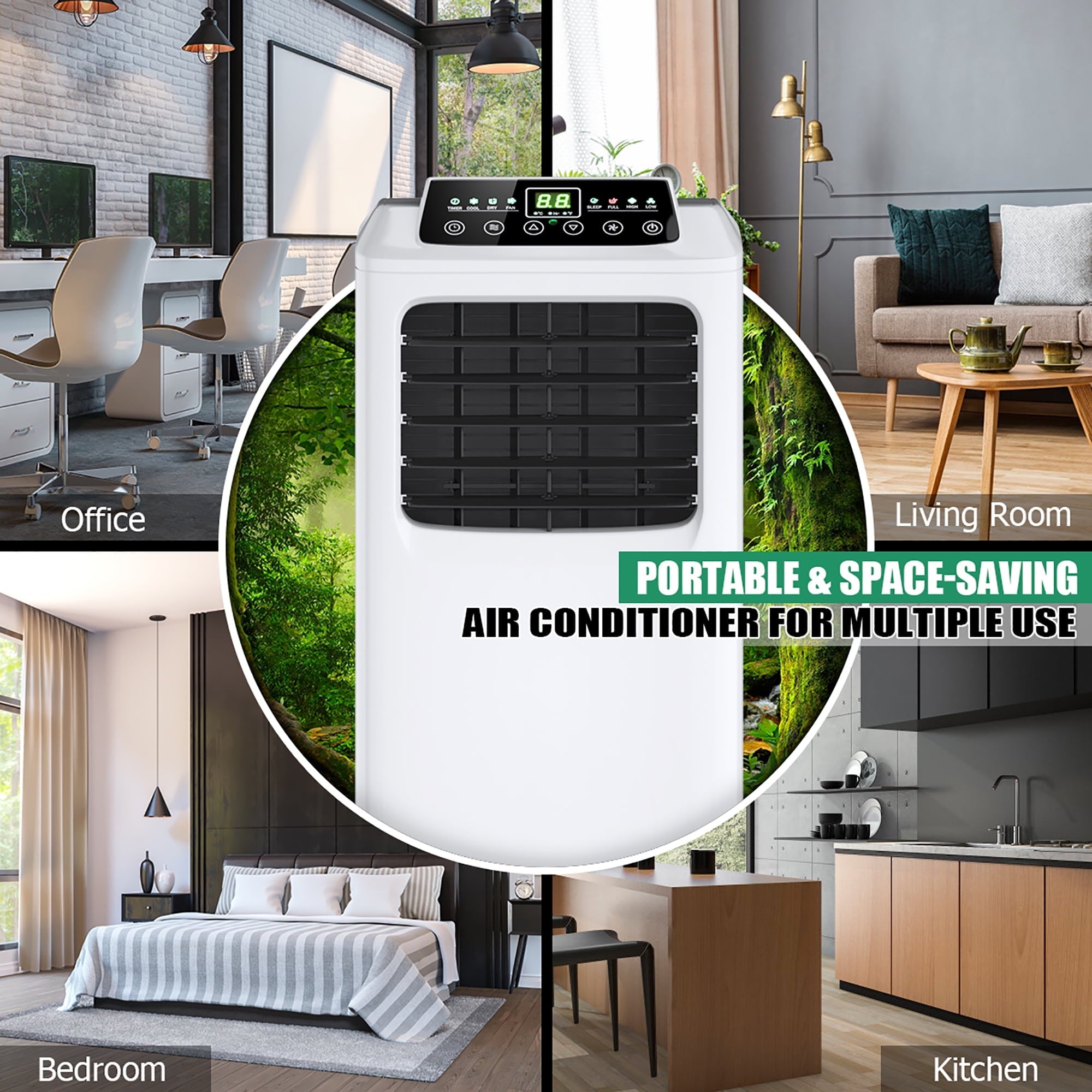 Costway 5500 BTU (9000 BTU ASHRAE) Portable Air Conditioner & Dehumidifier Function Remote w/ Window Kit