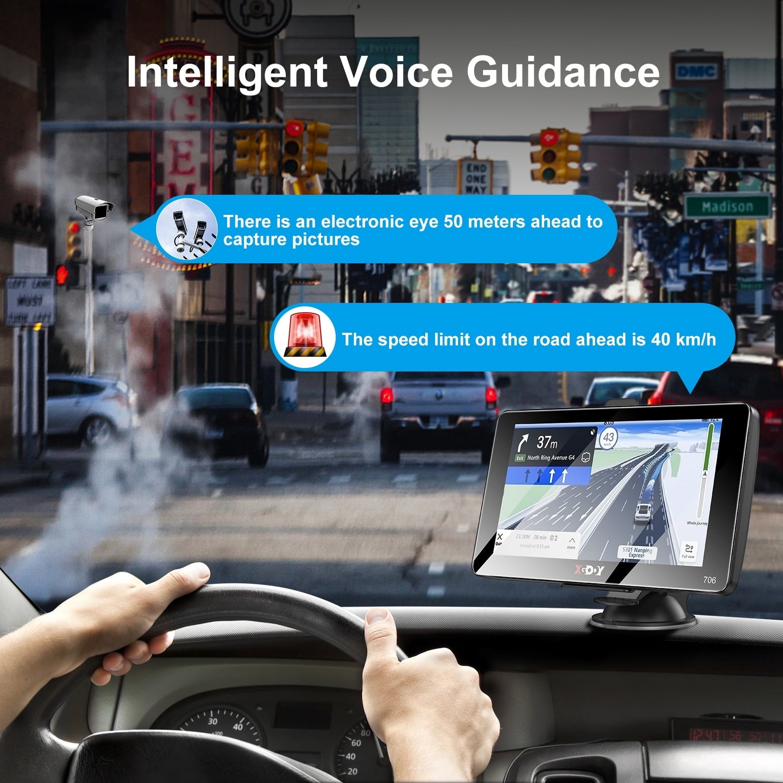 XGODY 2.5D Screen 7 inch Car GPS Navigation for Car 8GB+256 Truck GPS for Car with Speed Camera Warning Lifetime Free Map Update