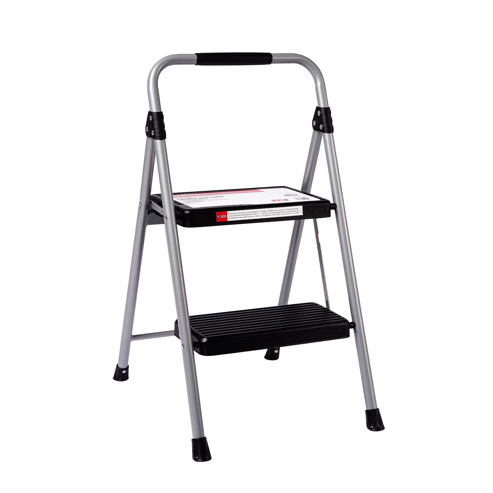Hyper Tough Gray & Black 2-Step Steel Large Platform & Foldable Step Stool – Holds up to 225 Pounds