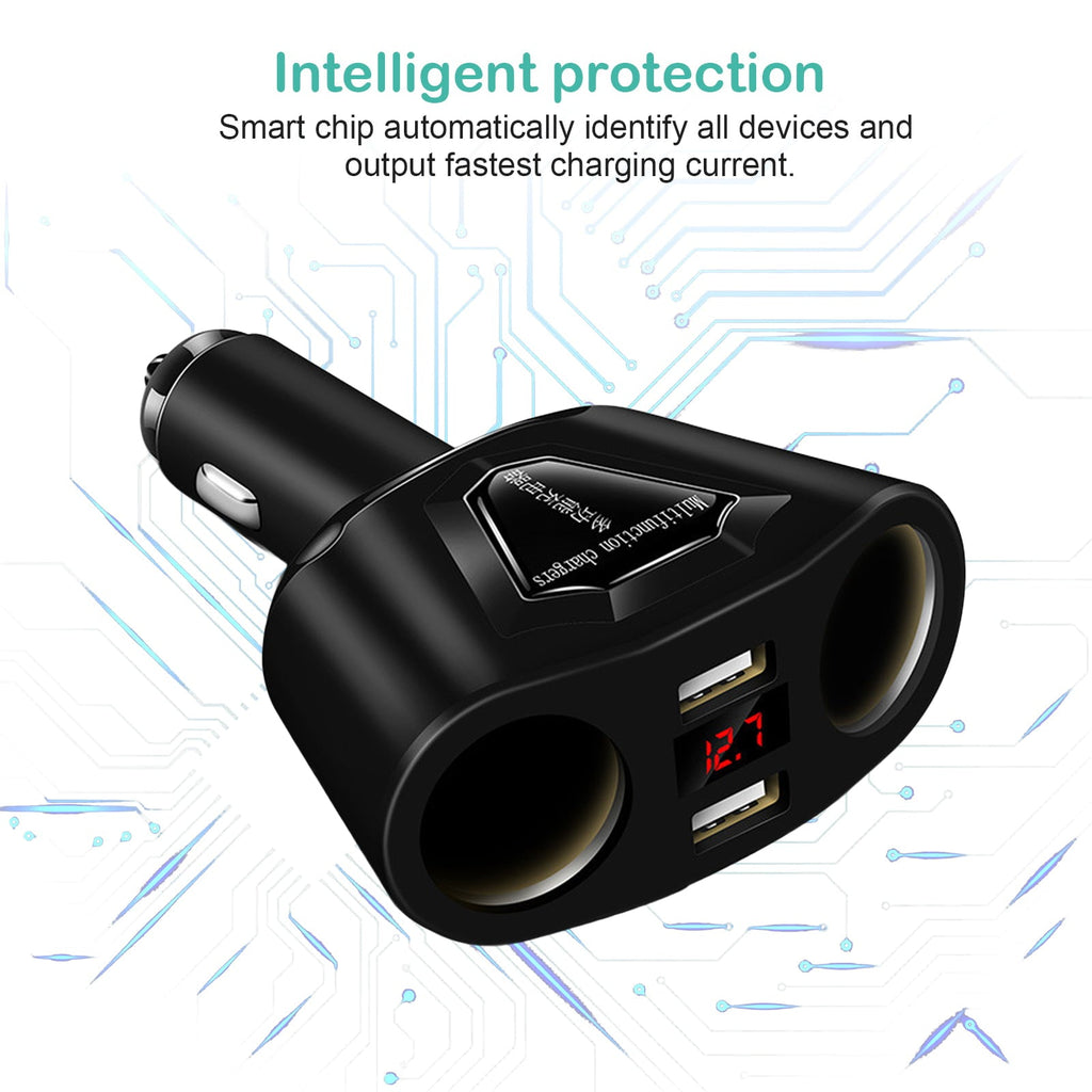 2 Socket Cigarette Lighter Splitter, TSV 120W Cigarette Lighter Adapter, Car Charger with Dual USB Ports 3.1A Outport for GPS/Dash Cam/Phone/Pad