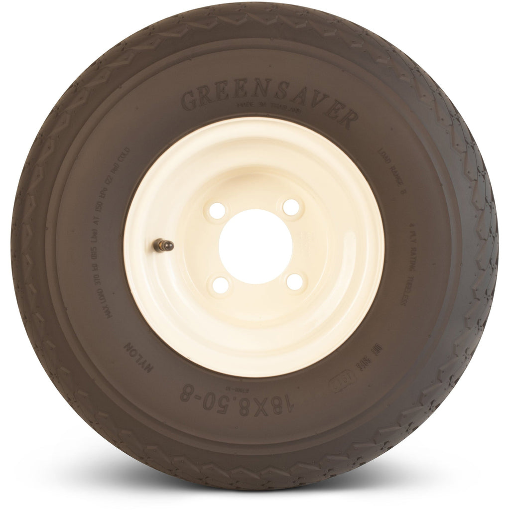 Greenball Greensaver 18X8.50-8 4 PR Golf Cart Tire and Wheel 4 lug Almond Color Wheel