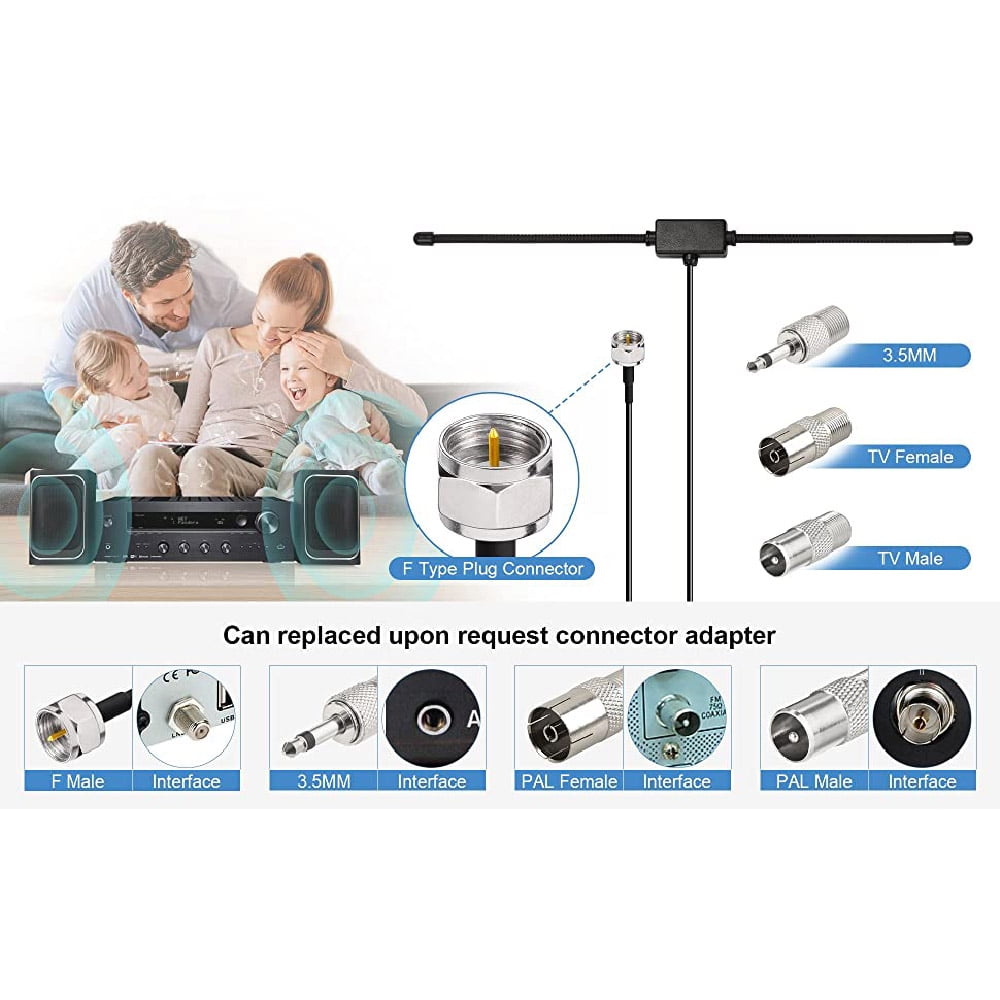 Eightwood FM Radio Antenna FM Dipole Antenna 10ft/3m RG174 Coaxial F-Type Plug Connector