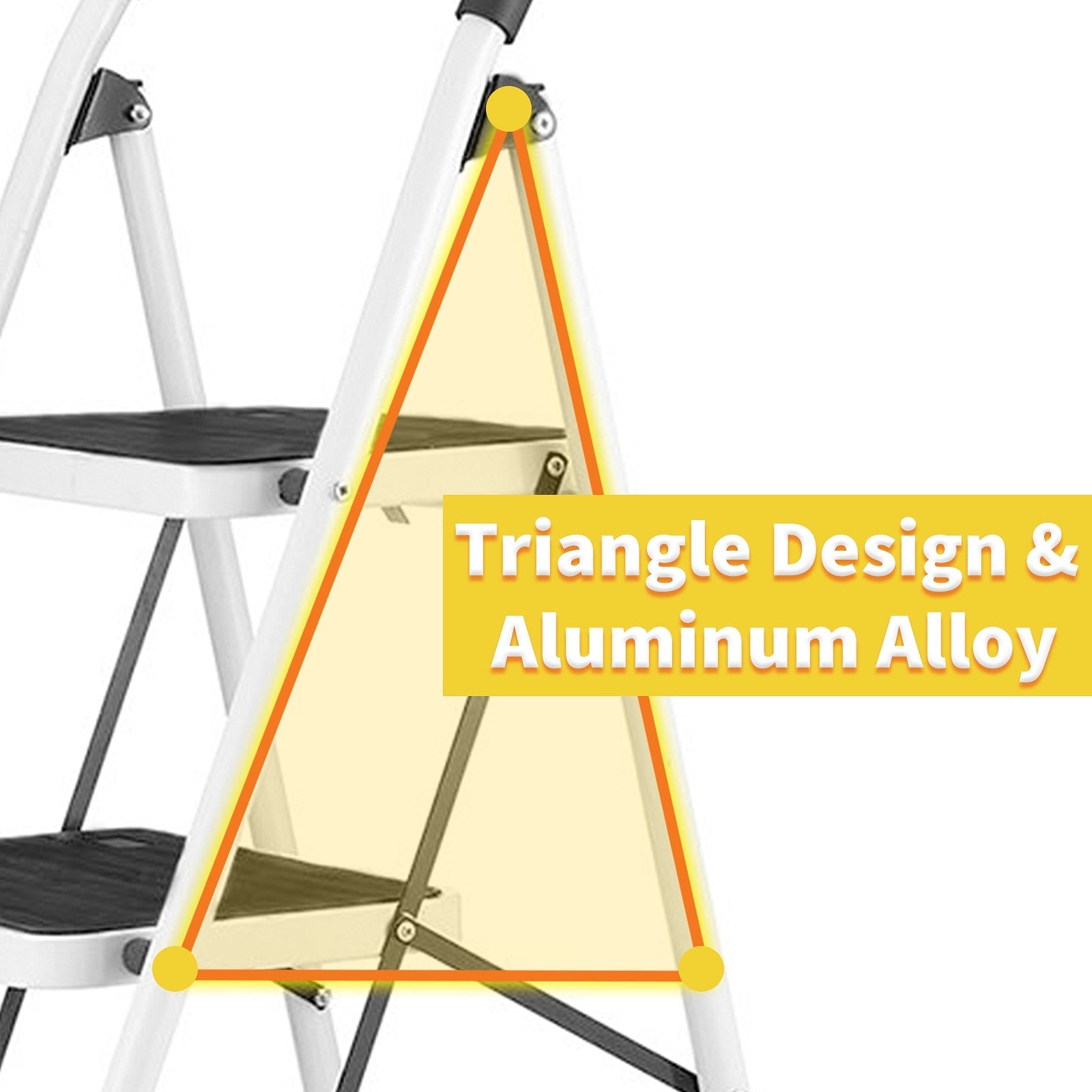 3 Step Ladder Folding Step Stool Ladder with Wide Anti-Slip Pedal Rubber Handle Feet Lightweight Portable Sturdy Steel Ladder