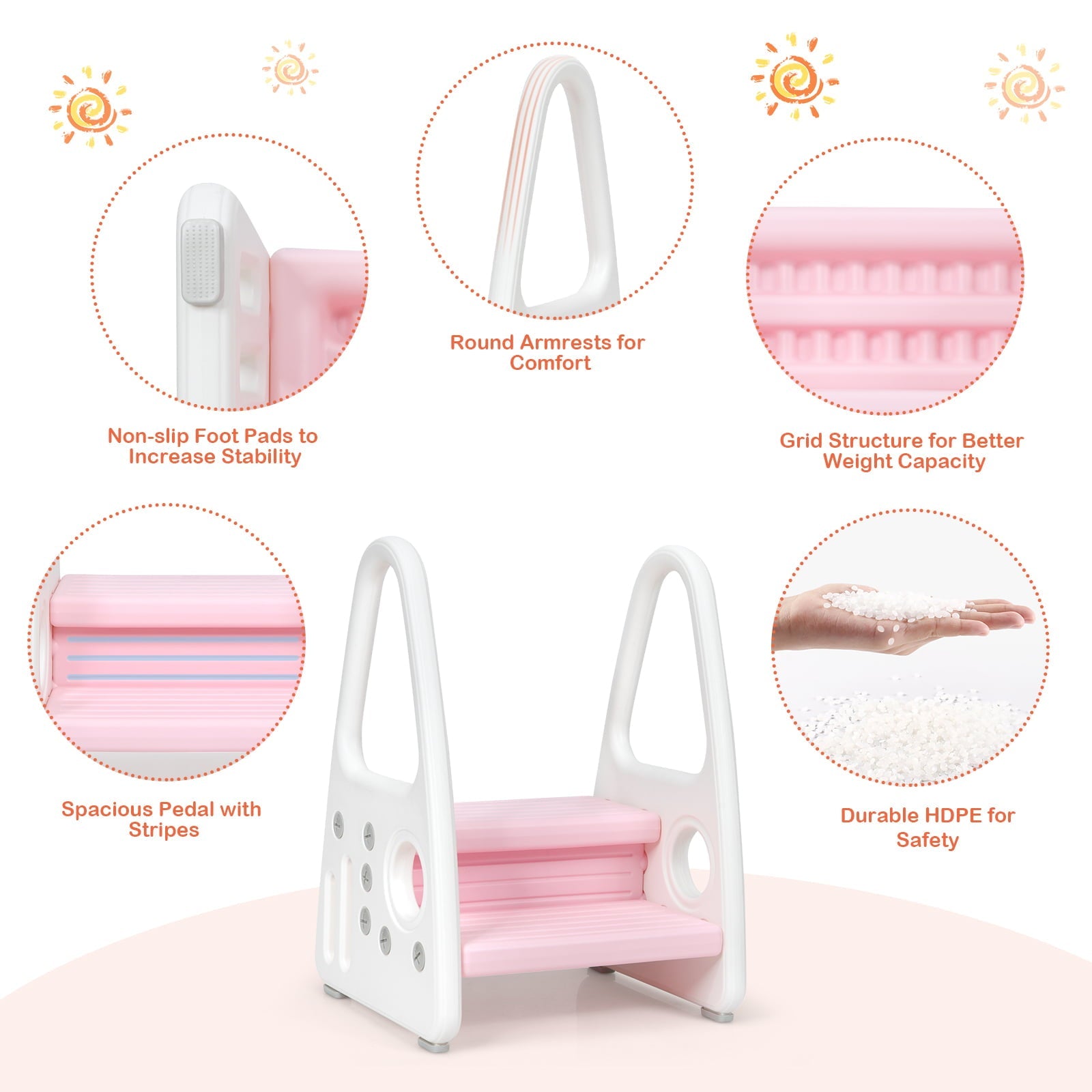 Infans Kids Step Stool Learning Helper w/Armrest for Kitchen Toilet Potty Training Pink