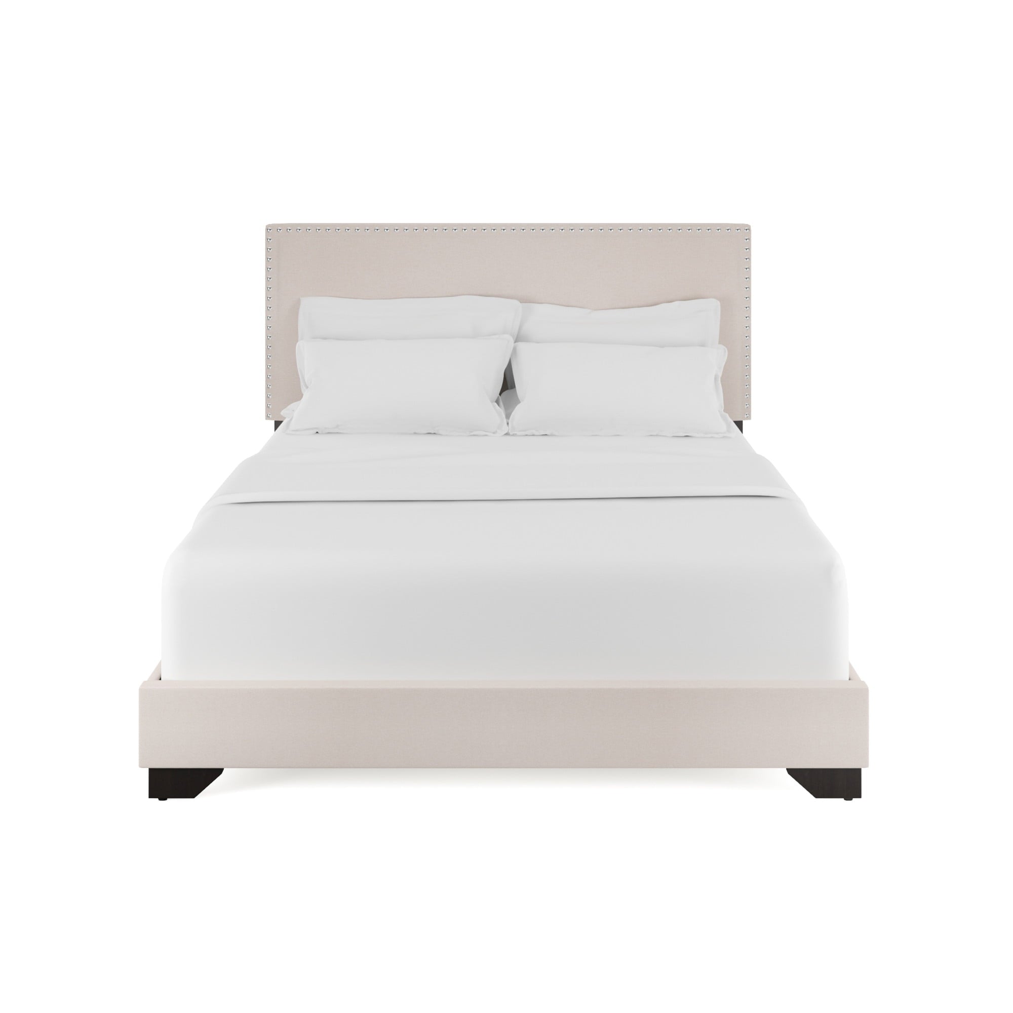 Skylar Nailhead Trim Upholstered Full Platform Bed, Cream