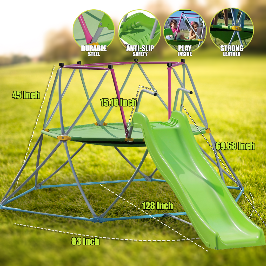 Platports Kids Dome Climber with Slide Set- Indoor Outdoor Playground - Age 3-10 - 55 inches mat