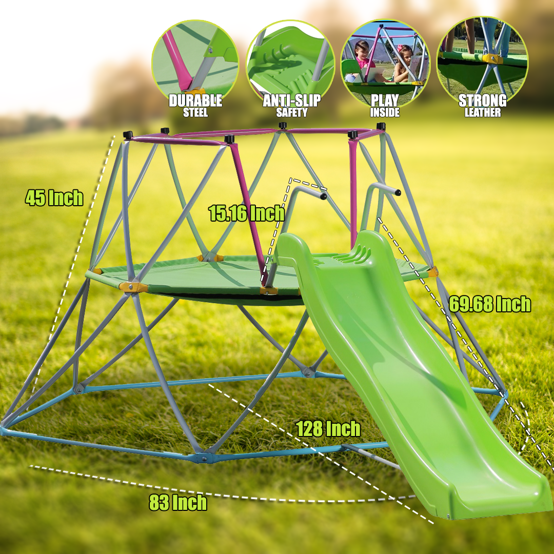 Platports Kids Dome Climber with Slide Set- Indoor Outdoor Playground - Age 3-10 - 55 inches mat