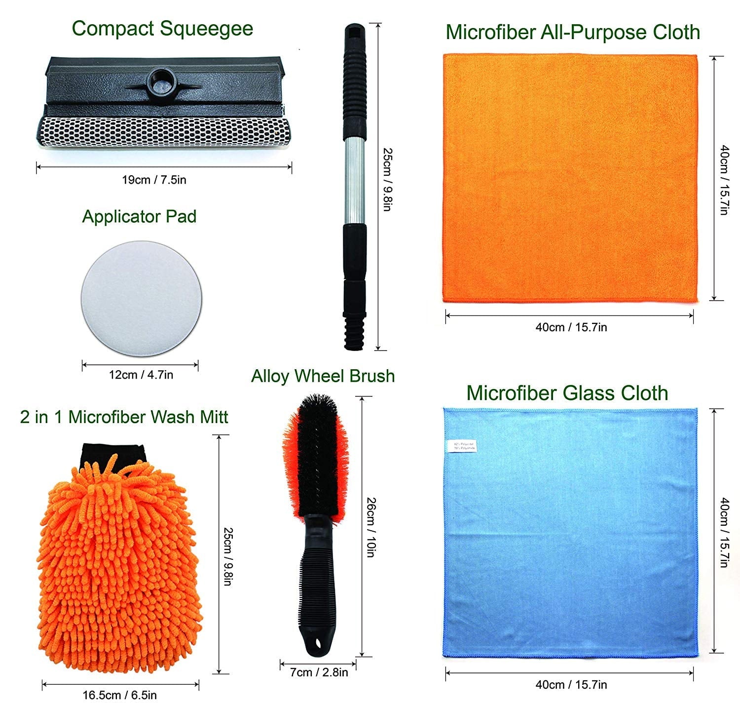 Scrubit Car Cleaning Tools Kit by Scrub it- squeegee Car Wash Brush, Wheel Brush, Microfiber Wash Mitt and Cloth - For Your Next Vehicle Wash and Wax with our 6 Pc Cleaning Accessories