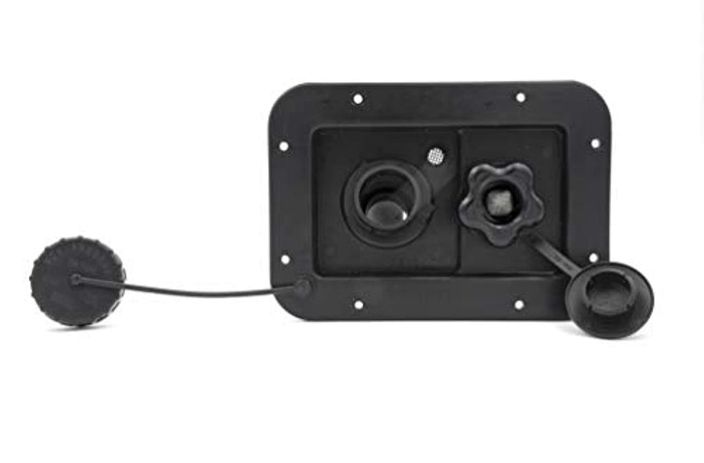 Thetford | B&B Molders RV 6" City/ Gravity Water Hatch with Plastic Check Valve, Black, 94223