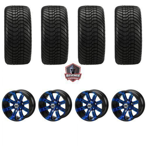 12" Casino Black & Blue Golf Cart Wheels and Tires Combo (215/35-12) Set of 4