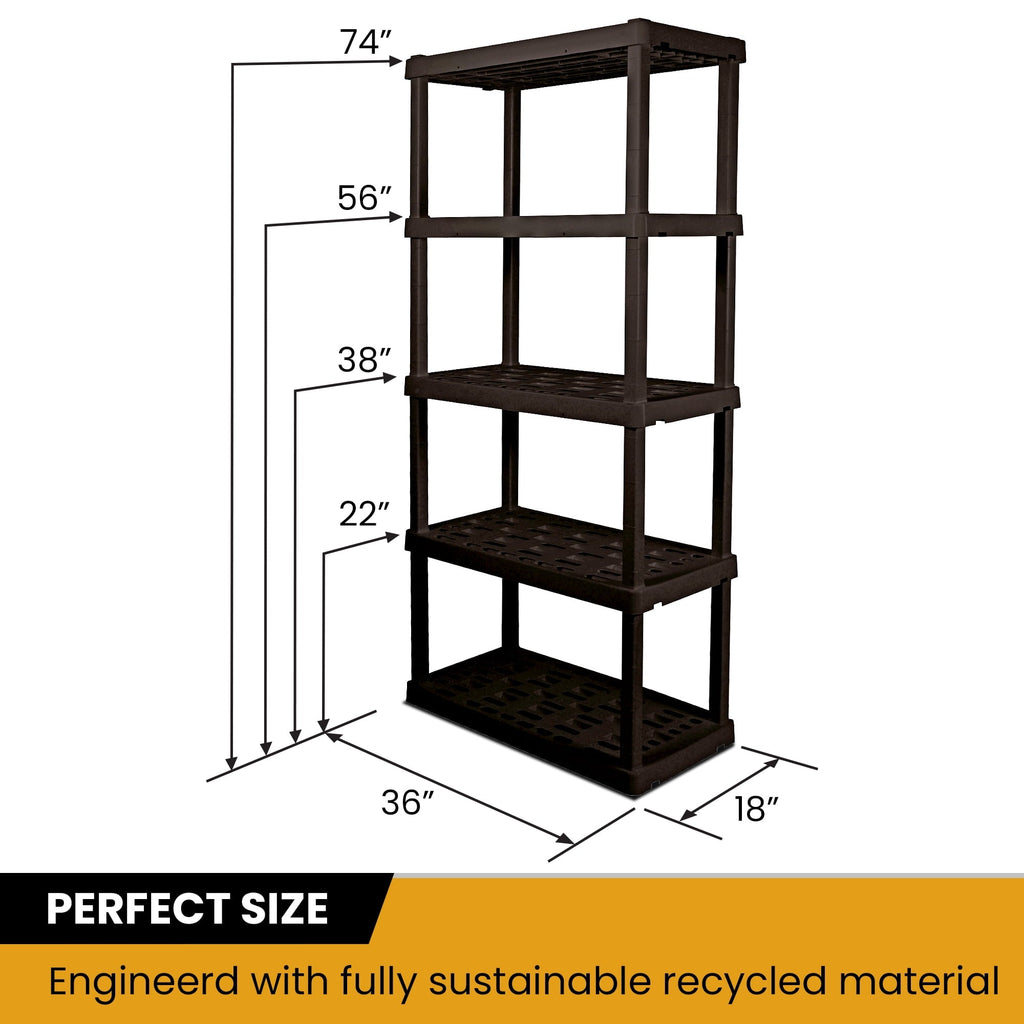 Hyper Tough Large 5-Tier Shelving Unit, W36 x D18 x H74" Interlocking Multipurpose Organizer, Black
