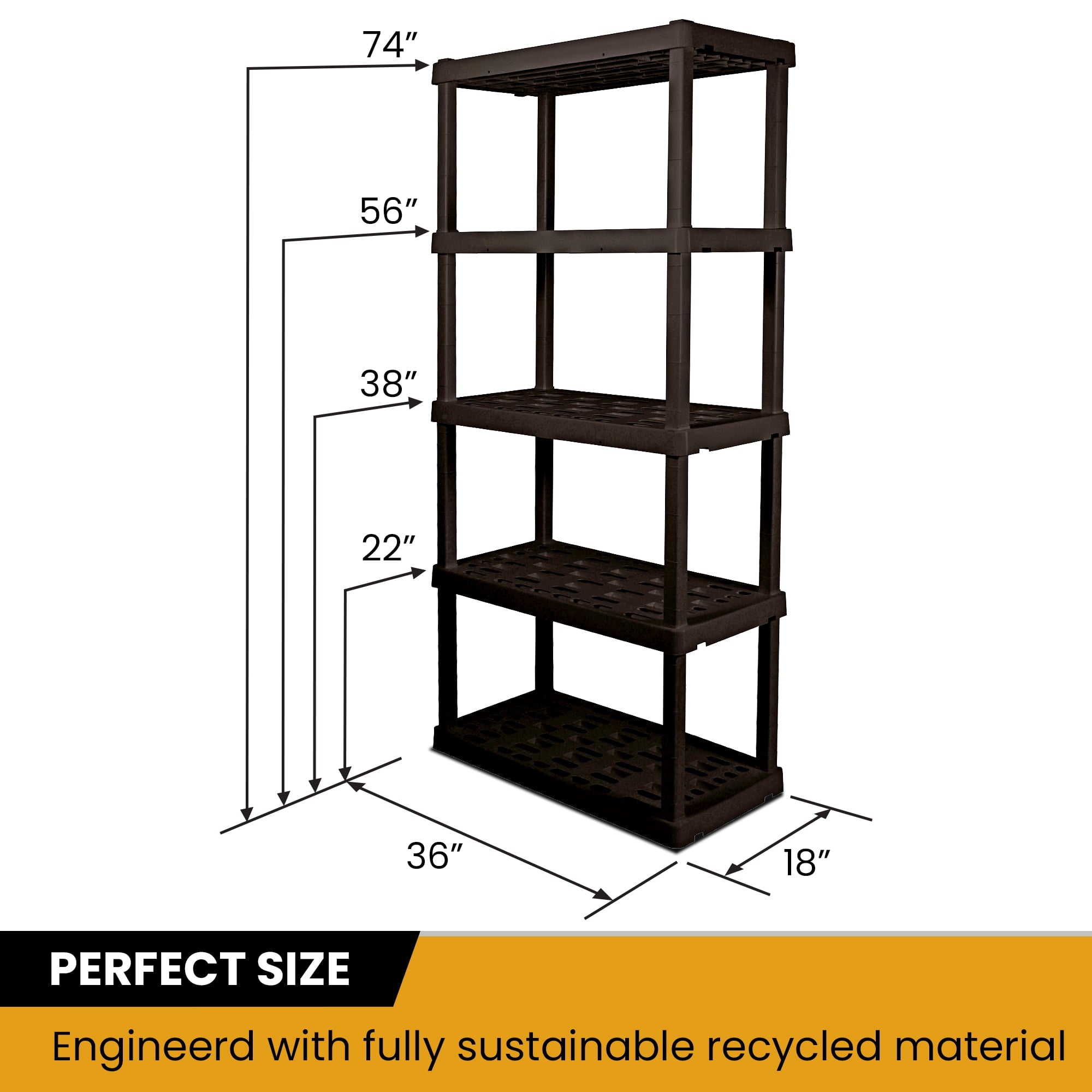 Hyper Tough Large 5-Tier Shelving Unit, W36 x D18 x H74" Interlocking Multipurpose Organizer, Black
