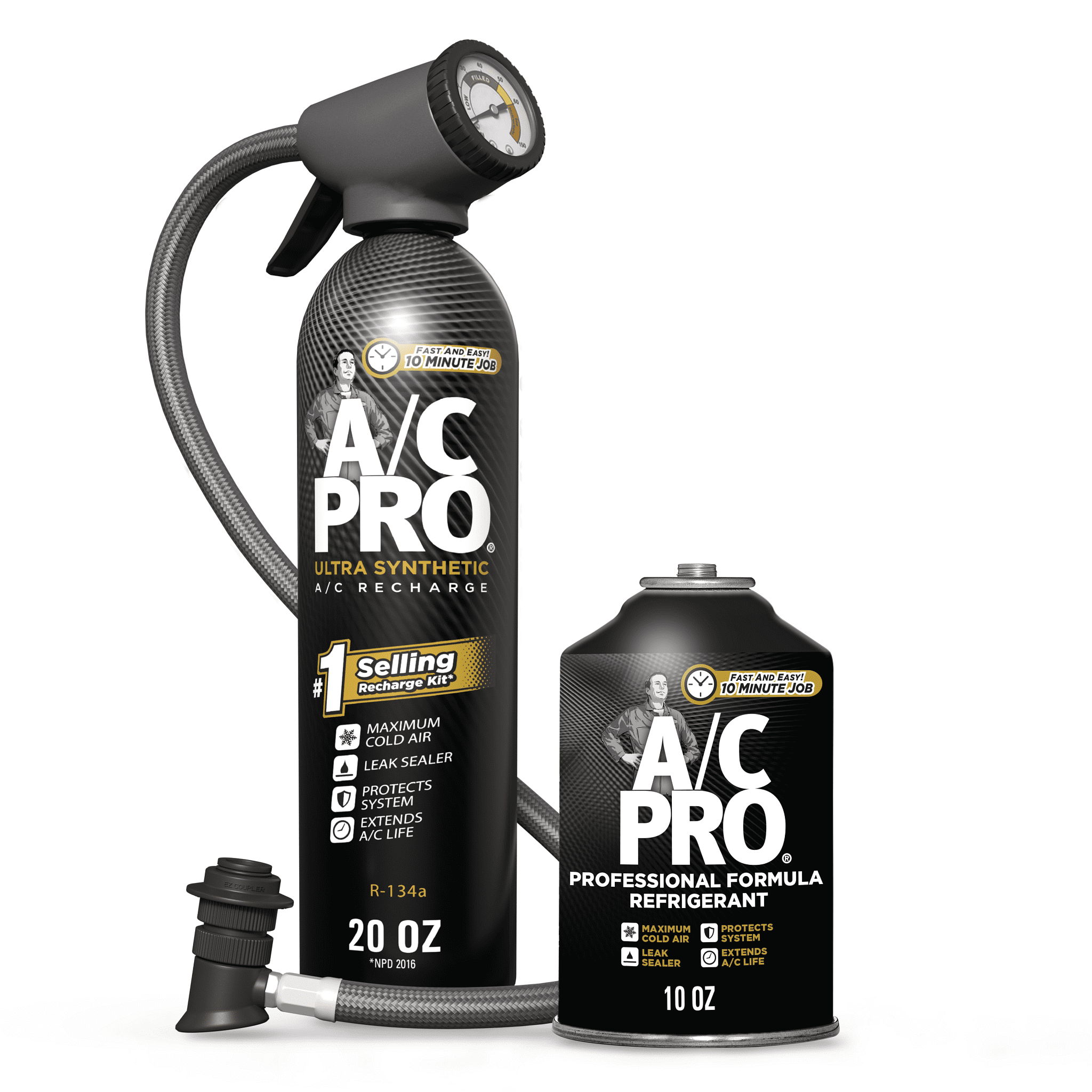 A/C Pro Refrigerant Combo Pack, 20 Ounce Kit and 10 Ounce Refill
