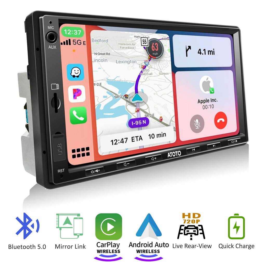 ATOTO 7inch F7WE Double Din Car Stereo Head Unit,Wireless Carplay Android Auto with Bluetooth GPS Quick Charge FM/AM