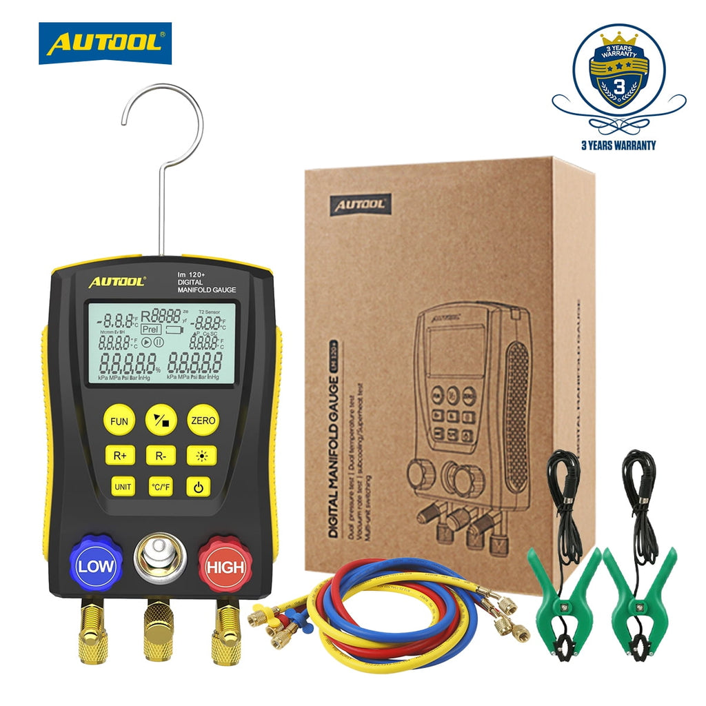 AUTOOL Air-Conditioning R134A Refrigerationt Digital Manifold Gauge Set, HVAC Vacuum Pressure Temperature Tester Kit, Support 89 Kinds Refrigerant HVAC Tools, AC Leak Detector Kit