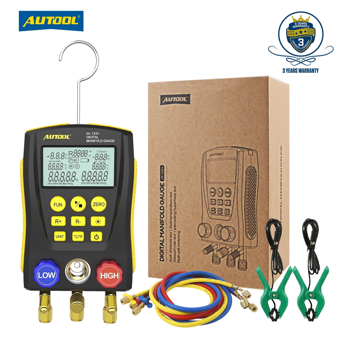 AUTOOL Air-Conditioning R134A Refrigerationt Digital Manifold Gauge Set, HVAC Vacuum Pressure Temperature Tester Kit, Support 89 Kinds Refrigerant HVAC Tools, AC Leak Detector Kit