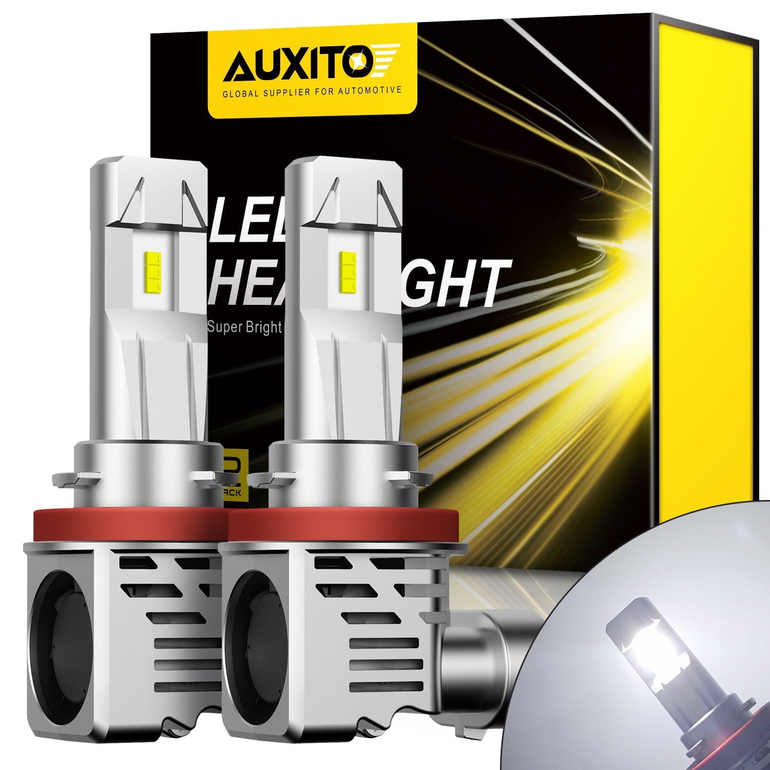 AUXITO H11 LED Headlight Bulbs 12000lm Per Set 6500K Cool White Wireless H8 H9 H11 Headlight Bulb, Pack of 2