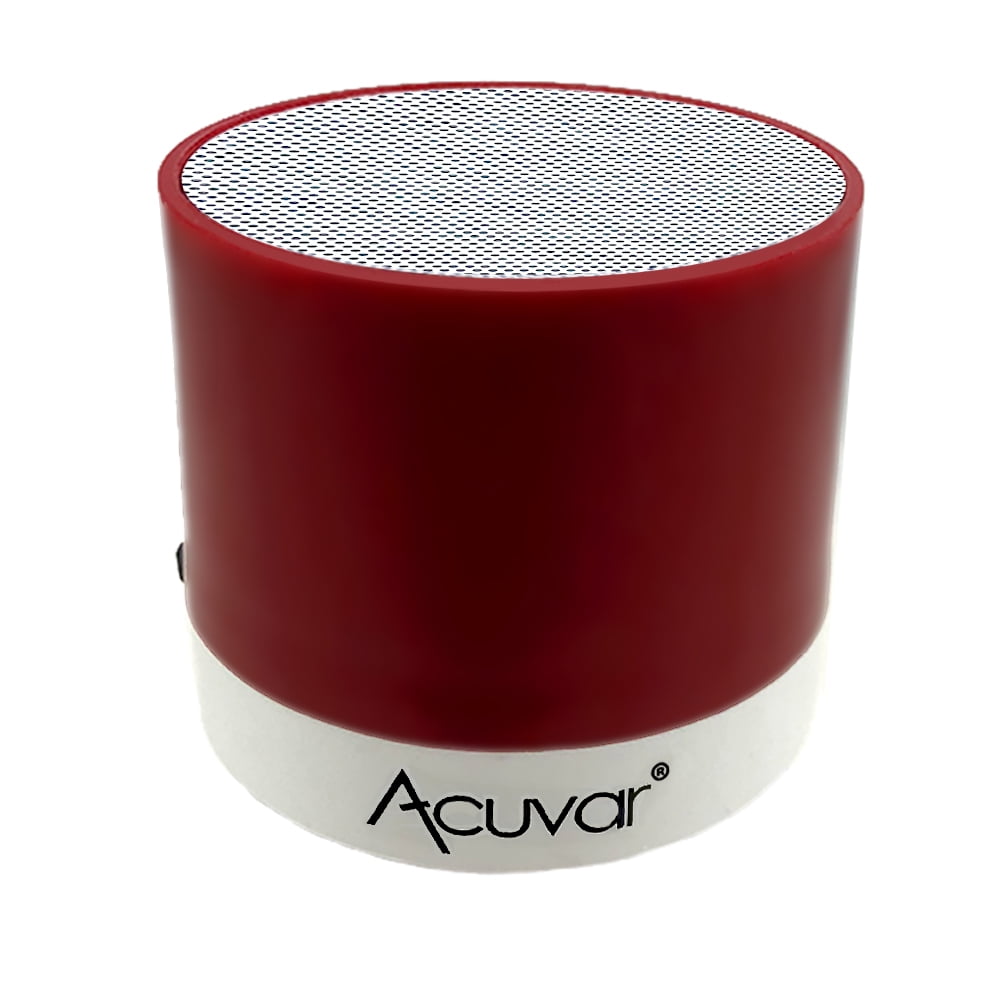 Acuvar Wireless Rechargeable Mini Speaker Pod with Micro SD Card Reader and USB Compatibility (Red)