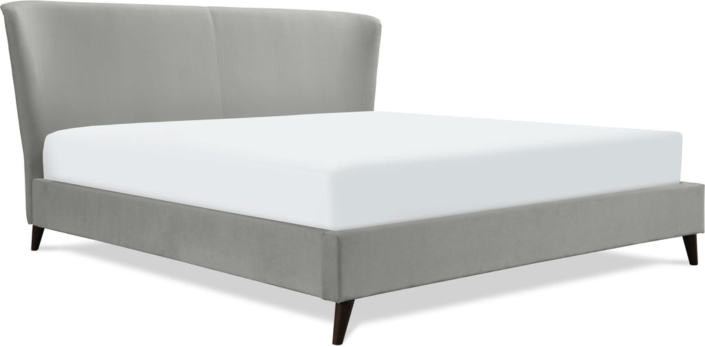 Adore Decor Adele Velvet Upholstered King Size Bed Frame with Winged Headboard, Gray