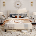 Aiho Queen Platform Bed Frame with Wingback Headboard, Beige