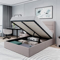 Allewie Queen Size Lift Up Storage Upholstered Bed with Pannel Wingback Headboard, Light Beige