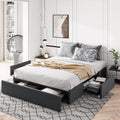 Allewie Queen Size Platform Bed Frame with 3 Storage Drawers, Fabric Upholstered, Dark Grey