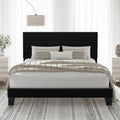 Allewie Queen Size Platform Bed Frame with Velvet Upholstered Headboard and Wooden Slats Support, No Box Spring Needed, Black