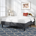 Allewie Queen Size Upholstered Platform Bed Frame, 24 Wooden Slats Support, No Box Spring Needed, Dark Grey
