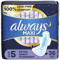 Always Maxi Pads Unscented with Wings, Overnight Absorbency, Size 5, 36 Ct