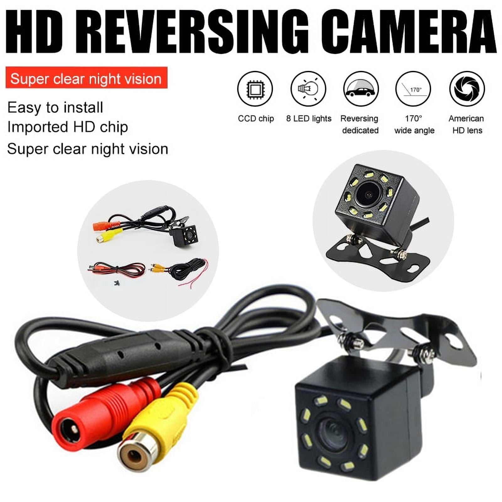 Amerteer Reverse Camera, CCD HD Rear View Camera 170° IP67 Waterproof Reversing Assistance Backup Camera Rear View Monitoring-8 LED