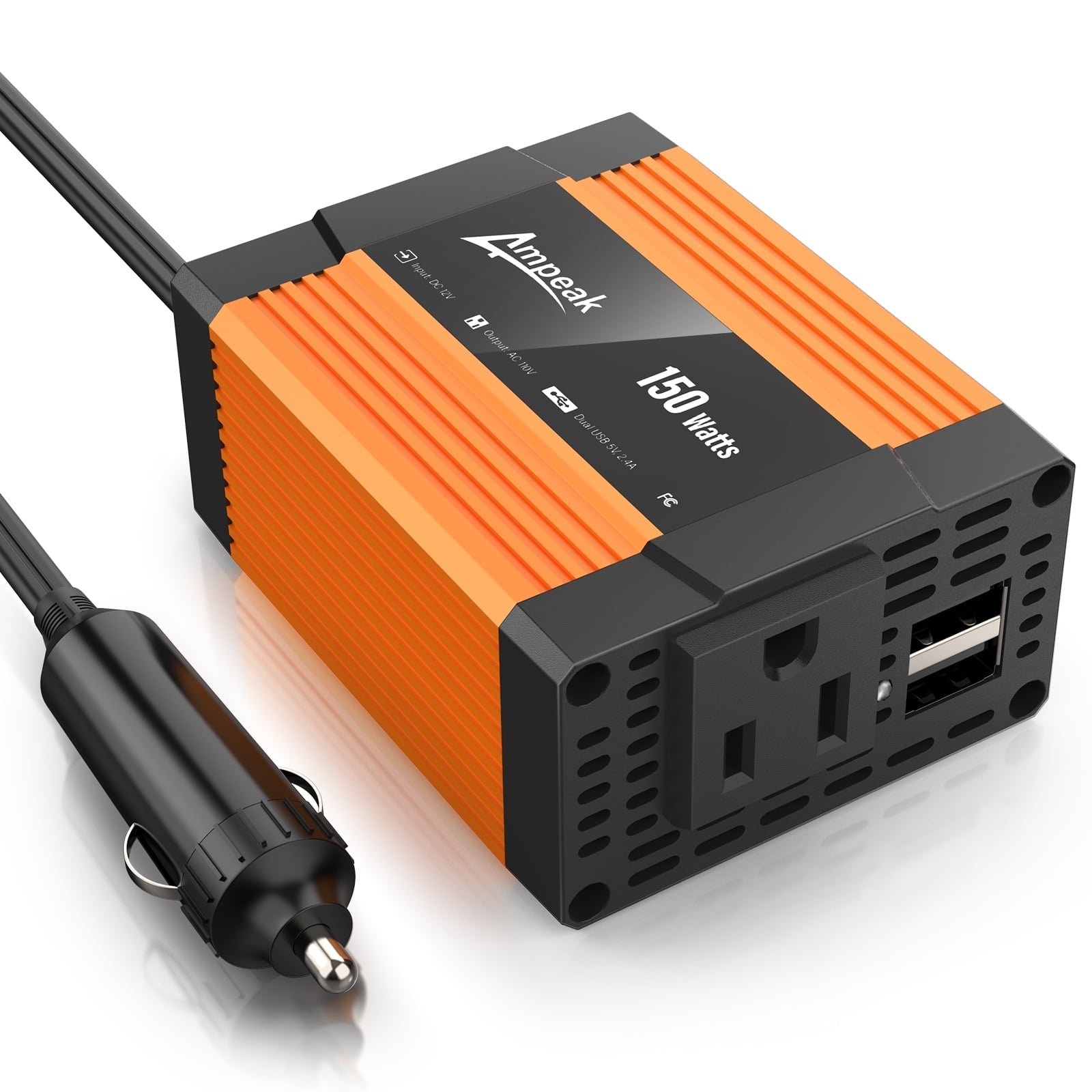 Ampeak 150W Car Power Inverter 11 Safe Protections DC 12V to AC 110V Car Converter 4.8A Dual USB