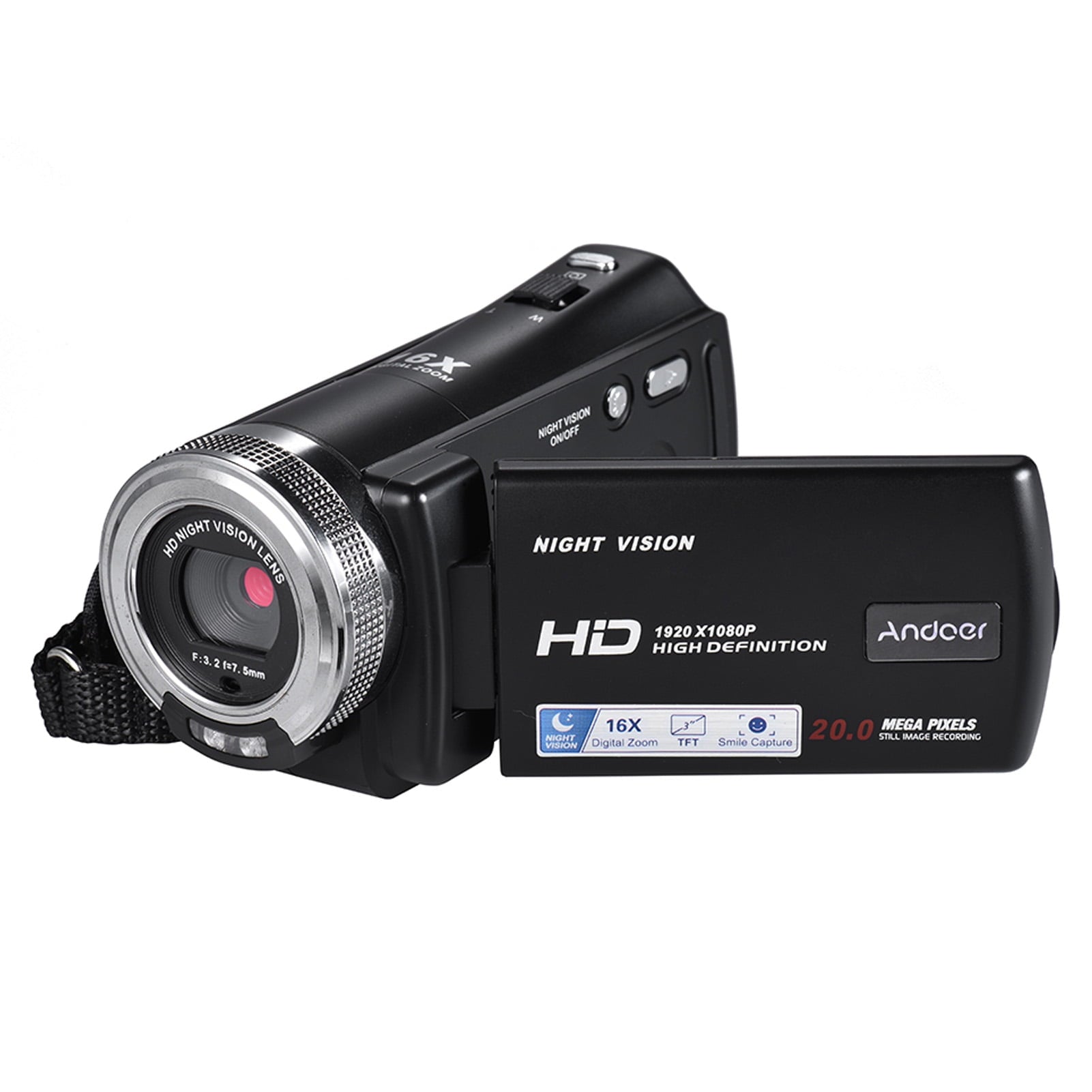 Andoer V12 1080p Full HD 16X Digital Zoom Recording Video Camera Portable Camcorder with 3.0 Inch Rotatable LCD Screen Max. 20 Pixels Support Night Vision Face Detection Face Beautification
