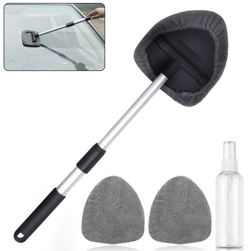 Anpro Car Windshield Cleaner, Microfiber Car Window Cleaning Tool with Extendable Handle and Washable Reusable Cloth Pad Head Auto Interior Exterior Glass Wiper Kits