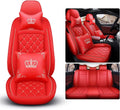 Aotiyer Full Set Car Seat Covers, Crown PU Leather Car Seat Cover Full Surround, Durable Comfortable Automotive Vehicle Cushion Cover Fit for Most 5 Seats Cars/SUV/Truck/Vans (Red)
