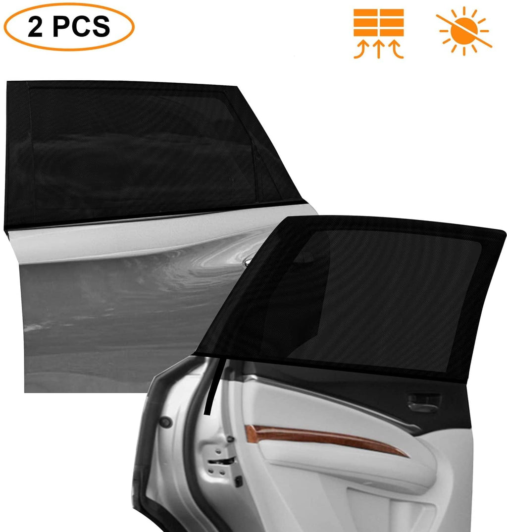AstroAI Car Window Shade, Rear Stretchable Breathable Mesh Fabric 26.4H x 51.2L, for Most Vehicles (2 Pack, Black)