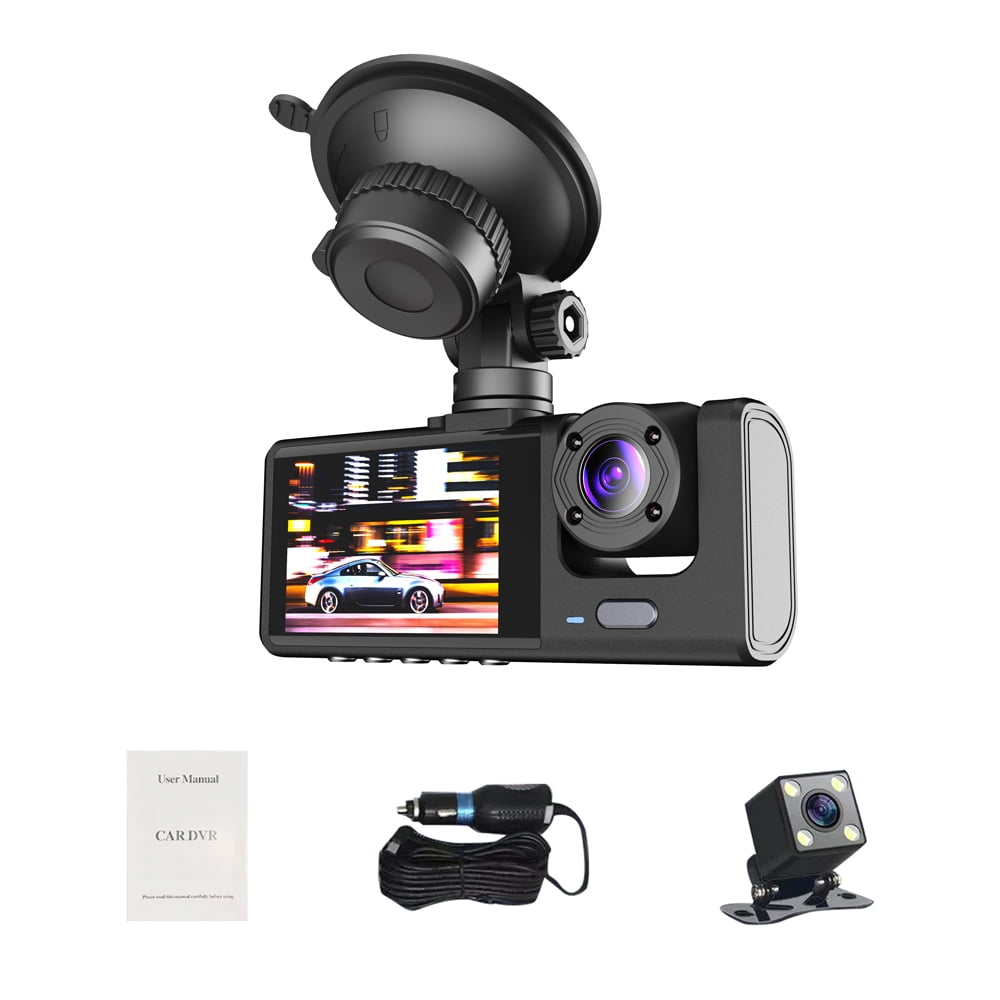Aumotop 3 Channel Dash Cam Front and Rear Inside, 1080P Dash Camera for Cars, Dashcam Three Way Triple Car Camera with IR Night Vision, Loop Recording, G-Sensor, Parking Monitor, One-Key Lock