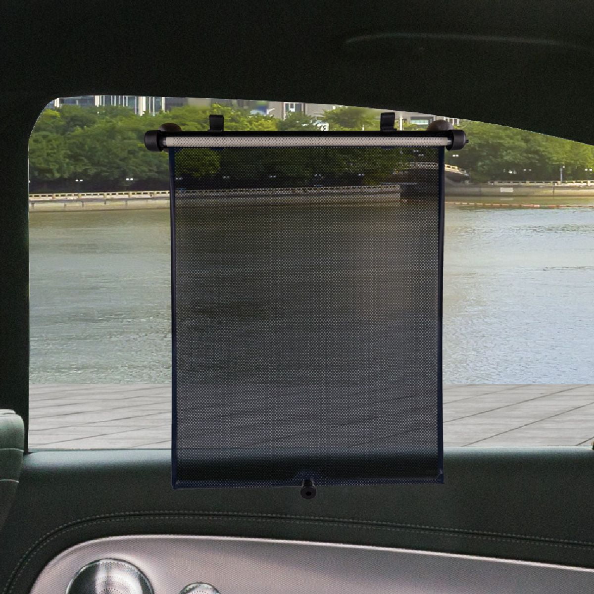Auto Drive 1 Count Blue Retractable Roller Windshield Visor Sun Shade Product, Size 19" x 16"