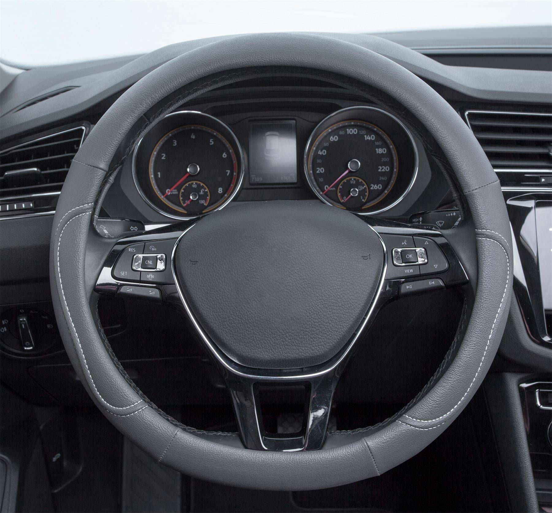 Auto Drive 1PC Steering Wheel Cover Country Leather Grey - Universal Fit, AD061716GR