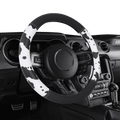 Auto Drive Black  White Cow Print Faux Leather Steering Wheel Cover, Universal Fit for Sedans, SUVs