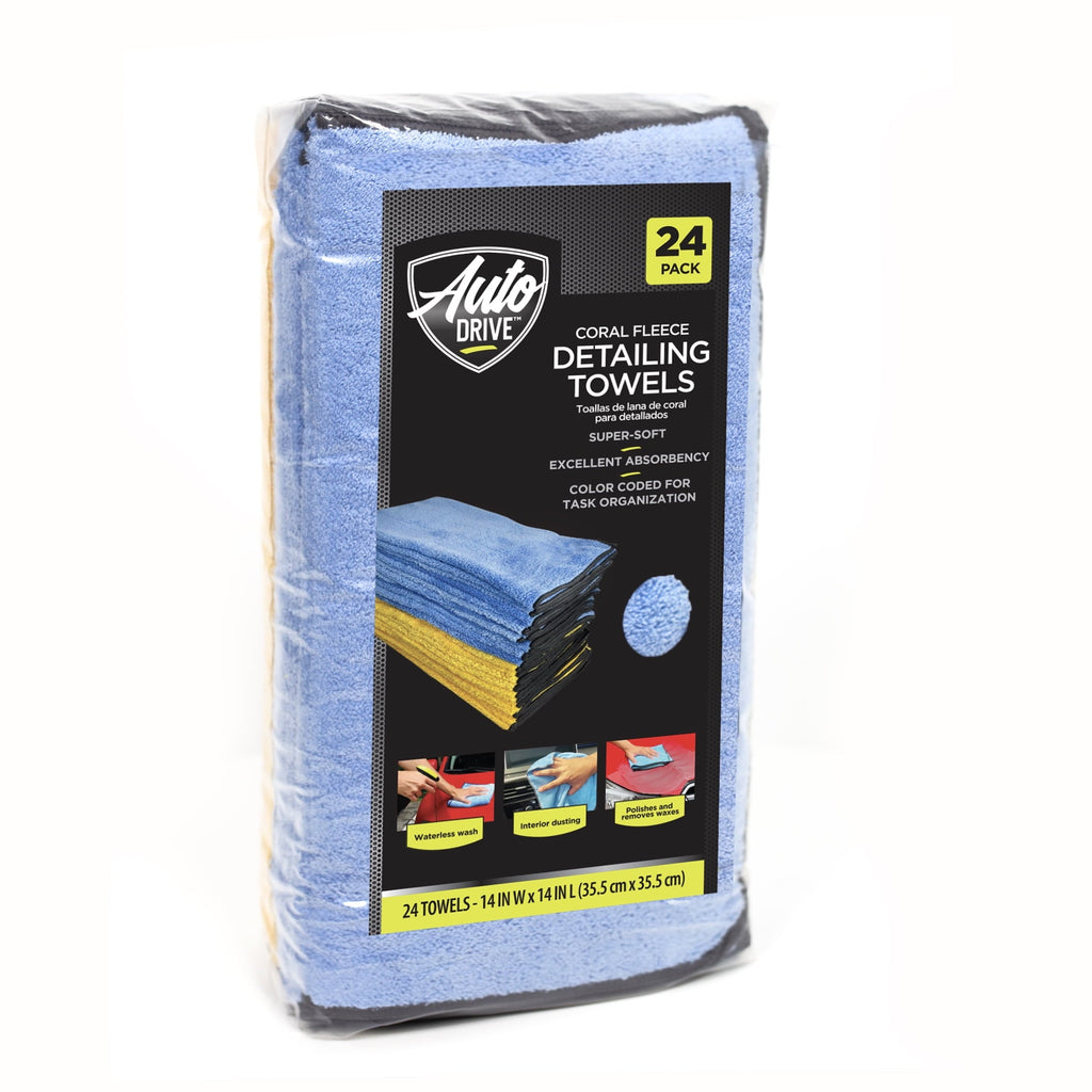 Auto Drive Coral Fleece Multi-Purpose Microfiber Towel, Cleaning, Detailing, 24 Pack, Blue & Yellow