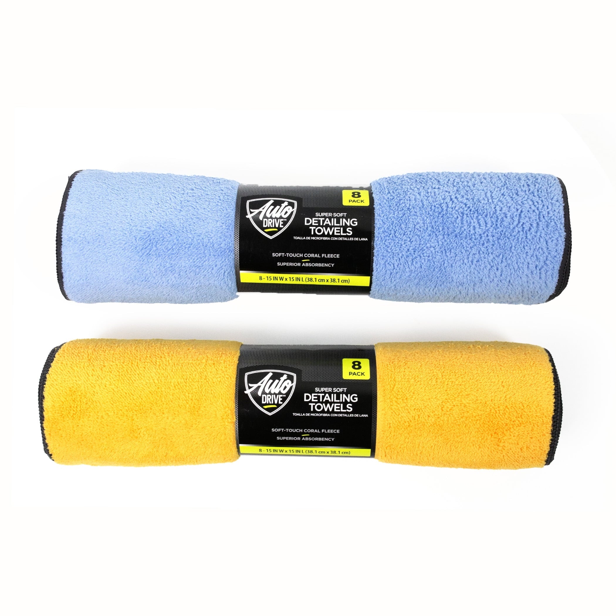 Auto Drive Coral Fleece Multi-Purpose Microfiber Towel, Cleaning, Detailing, 8 Count, Blue & Yellow