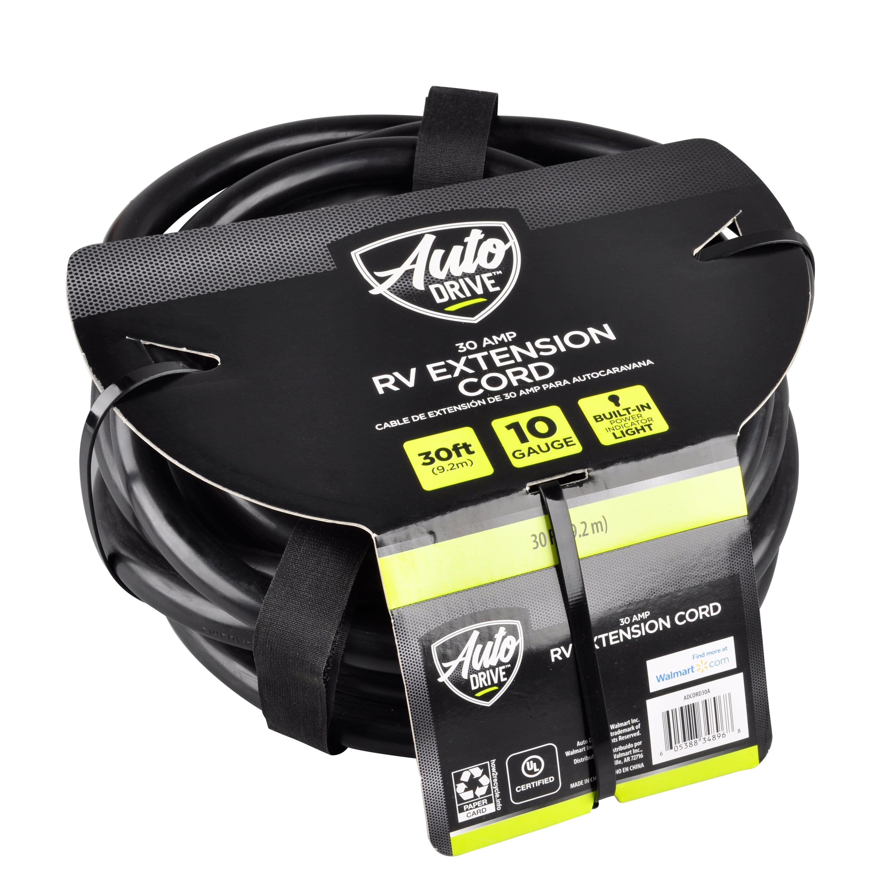 Auto Drive Heavy Duty 30 Foot RV Extension Cord to Fit with All Types of RV and Home Outlets