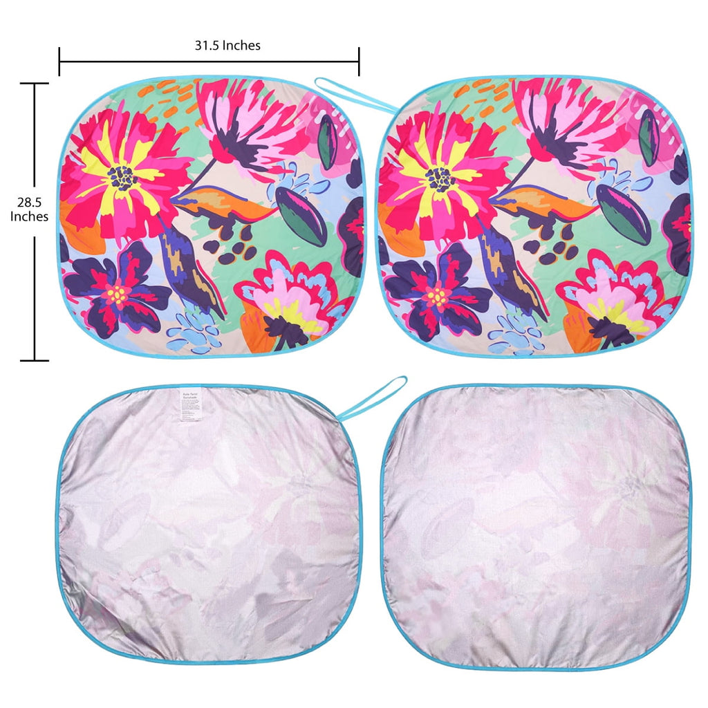 Auto Drive Sedan SUV Hatchback Windshield Floral Design Twist Sun Shade 1 Pair, 28.5"x 31.5"