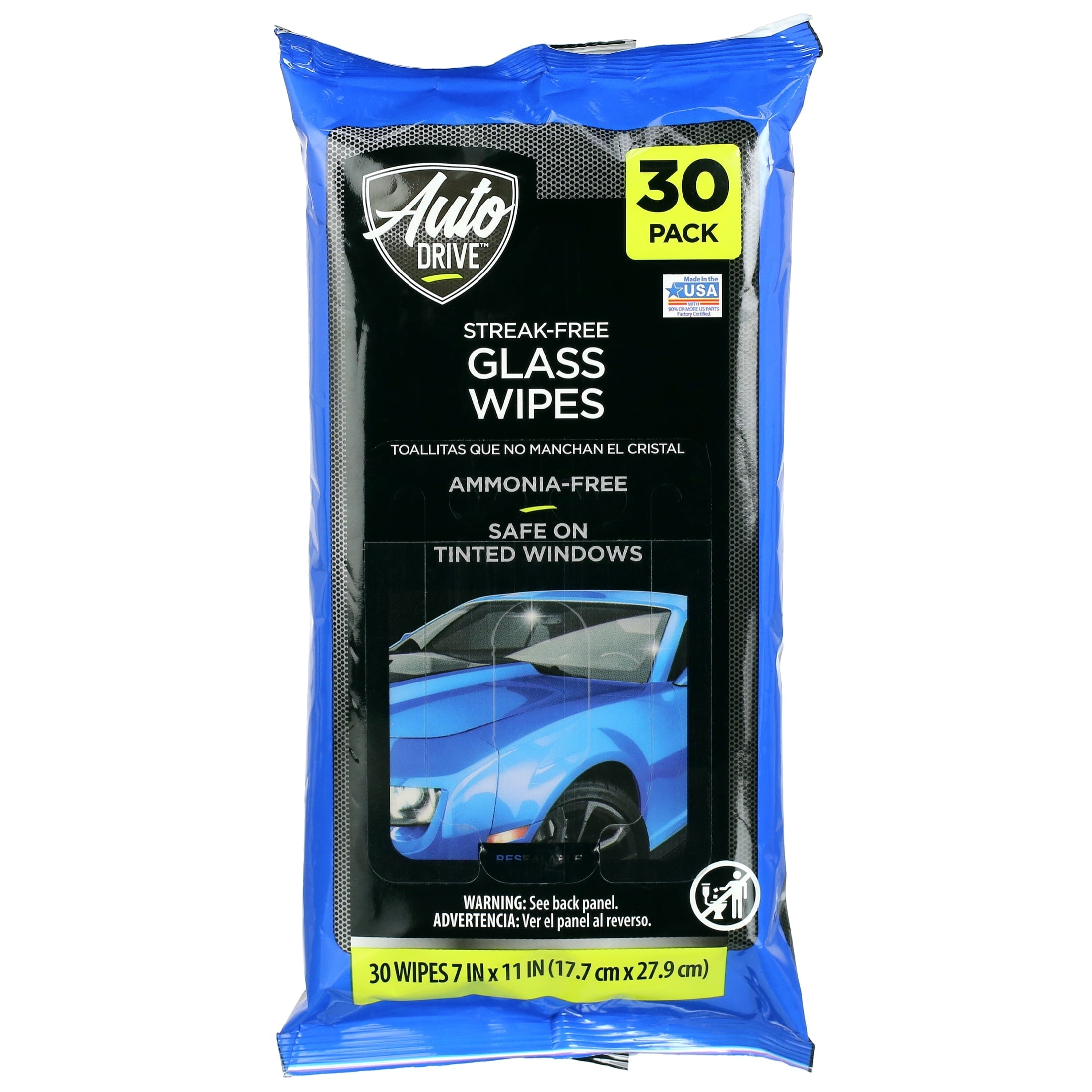 Auto Drive Streak-Free Glass Wipes - Ammonia Free Formula (30 Count)