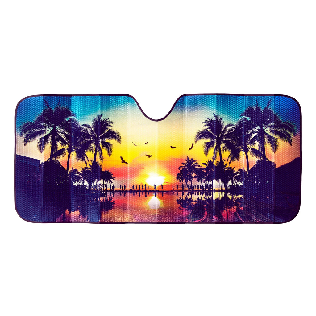 Auto Drive Tropical Windshield Accordion Sunshade for Models Sedan SUV Hatchback Liftback etc, 63'' x 28.5''