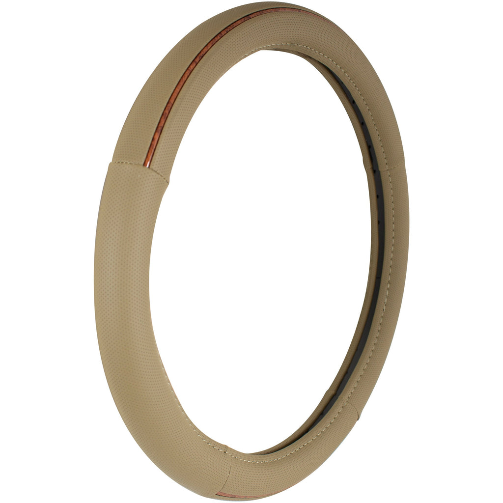 Auto Drive Universal Fit Steering Wheel Cover, Tan with Burlwood, 1.29 lbs