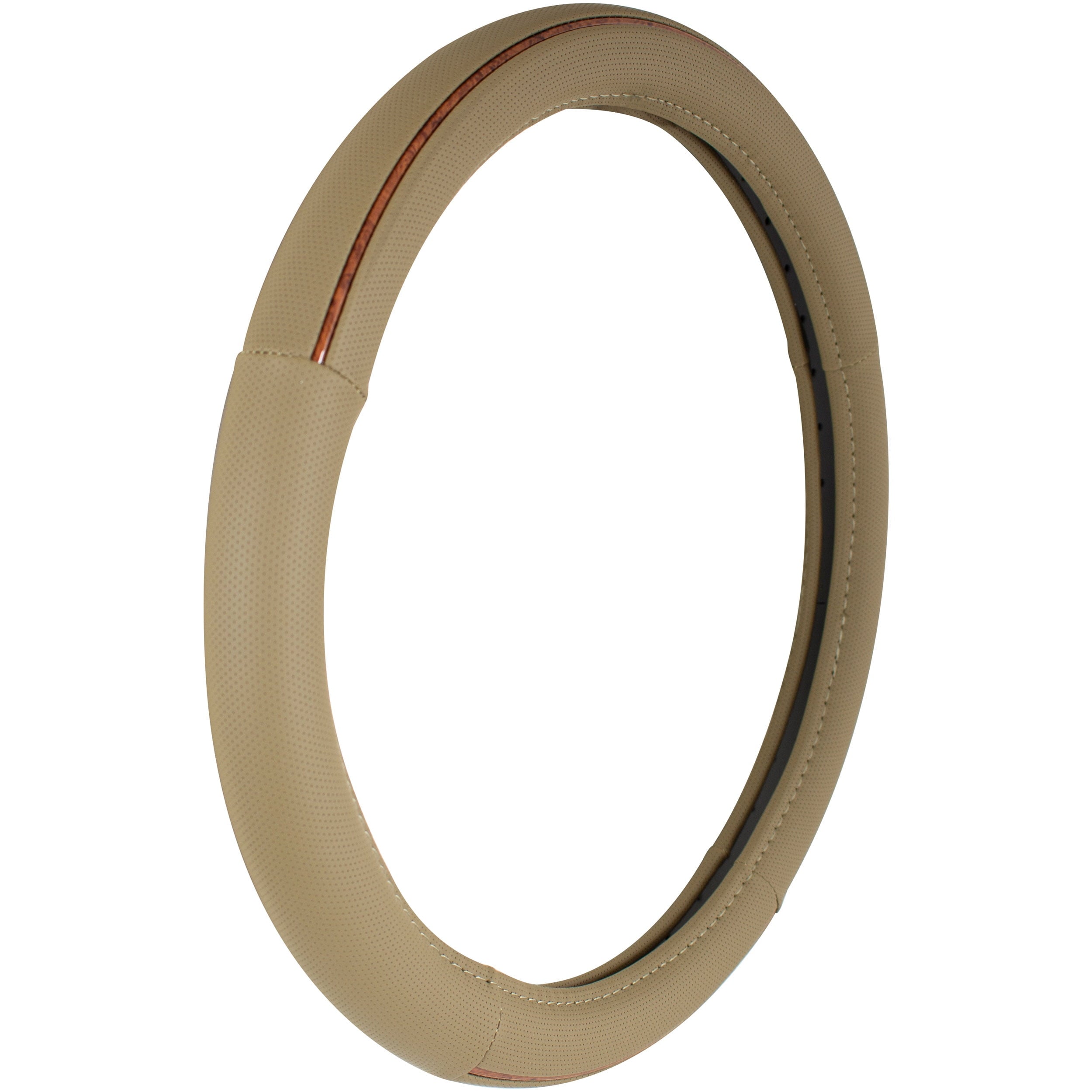 Auto Drive Universal Fit Steering Wheel Cover, Tan with Burlwood, 1.29 lbs