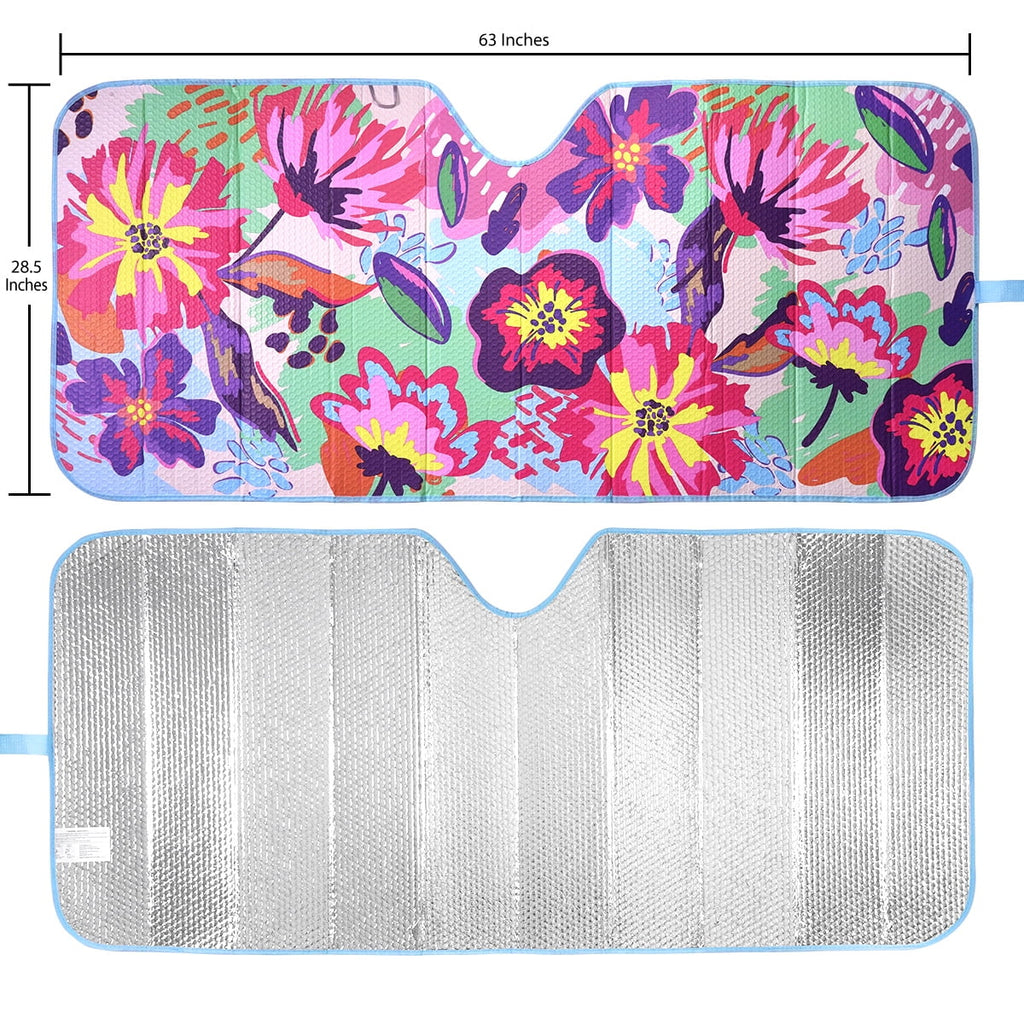 Auto Drive Windshield Floral Folding Sun Shade for Model of Sedan SUV Liftback Hatchback1 Pack, 63"x 28.5"