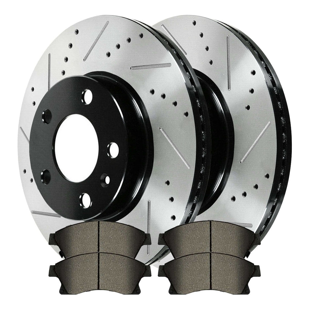 AutoShack Front Drilled Slotted Brake Rotors Black and Ceramic Pads Kit Driver and Passenger Side Replacement for 2011-2013 2014 2015 Chevrolet Cruze 2012-2017 Sonic 2016 Cruze Limited 1.4L 1.8L FWD