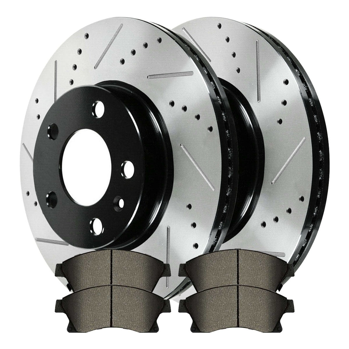 AutoShack Front Drilled Slotted Brake Rotors Black and Ceramic Pads Kit Driver and Passenger Side Replacement for 2011-2013 2014 2015 Chevrolet Cruze 2012-2017 Sonic 2016 Cruze Limited 1.4L 1.8L FWD